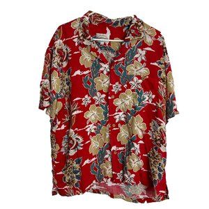 Vintage Michelles Fashion Hawaiian Shirt Size Large Red Ukulele Button Front